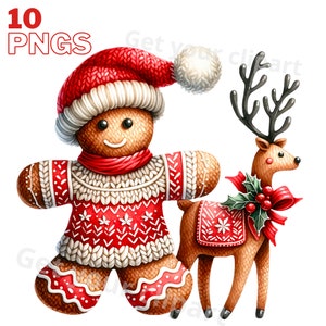 Ensemble d'illustrations de bonhommes en pain d'épices, Cliparts de noël façon aquarelle pour tous vos projets créatifs et professionnels