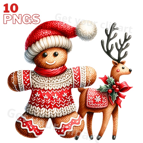 Gingerbread Men Clipart bundle, Christmas designs png graphics, Christmas png bundle,