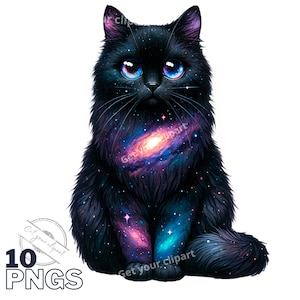 Ensemble d'illustrations de chat céleste, cliparts pour tous vos projets créatifs et professionnels, usage commercial inclus