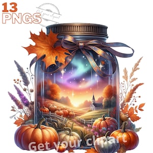 Ensemble d'illustrations de bocaux lumineux d'automne, cliparts d'automne pour tous vos projets créatifs, usage commercial inclus