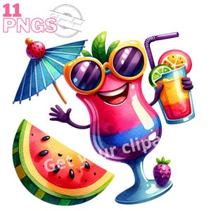 Set di clipart di cocktail, immagine PNG di cocktail per i tuoi progetti creativi, uso commerciale incluso, clipart di cocktail ad acquerello