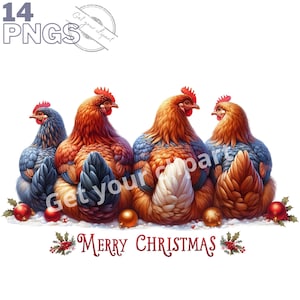 Ensemble d'illustrations de poules, coq, poussins de Noël pour tous vos projets créatifs et professionnels, usage commercial inclus