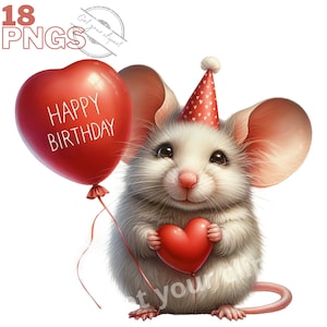Ensemble d'illustrations de souris mignonnes, cliparts d'anniversaire pour tous vos projets créatifs, usage commercial inclus