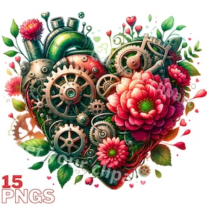 Images Steampunk de Saint-Valentin, Coeur Steampunk, Images PNG de Saint-Valentin pour tous vos projets créatifs, usage commercial inclus