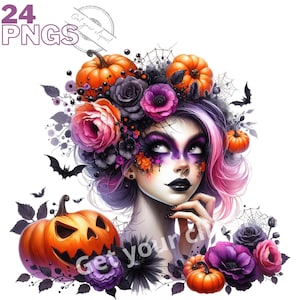 Ensemble d'illustrations de fées d'Halloween, cliparts d'automne pour tous vos projets créatifs et professionnels, usage commercial inclus