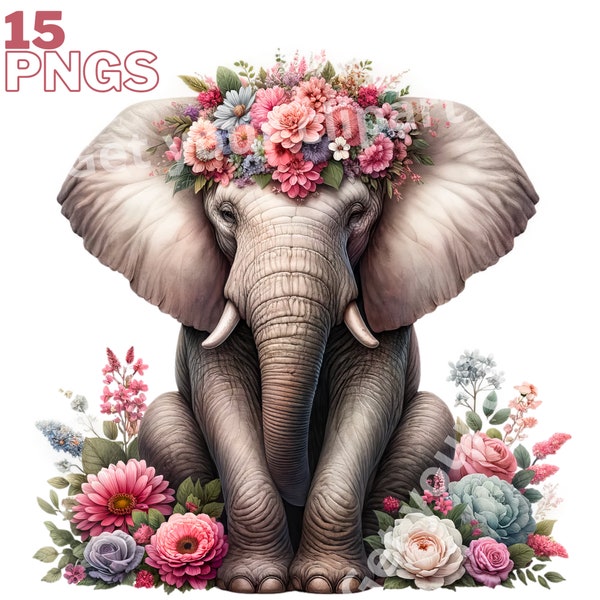 Images d'éléphants en fleurs, Images PNG de jolis éléphants pour vos projets créatifs, usage commercial inclus