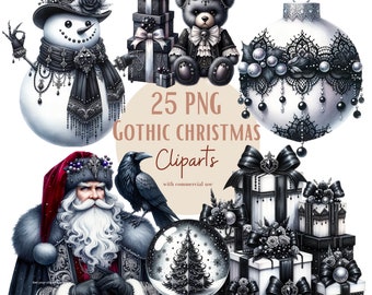 Gothic Christmas clipart bundle, Christmas png bundle ,Gothic Christmas ornaments graphics, Transparent Background, Set of 10