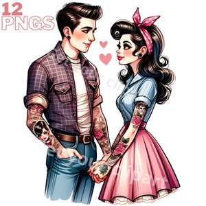 Conjunto de ilustrações Rockabilly do Dia dos Namorados, cliparts do Dia dos Namorados para todos os seus projetos criativos e profissionais