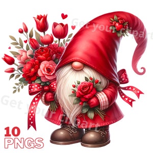 Valentines Gnome clipart bundle, Valentines clipart, Valentines png graphics, Gnome sublimation, Transparent background, Commercial Use
