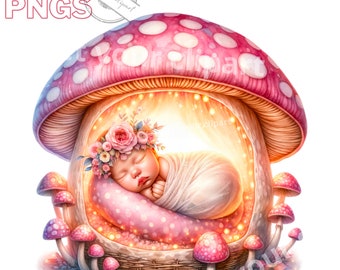 Pink babies and mushrooms clipart bundle, It's a girl png files, Pink babyshower png, gender reveal party png, Commercial use, Set of 15