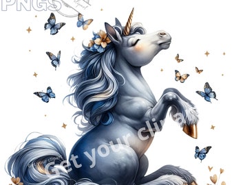 Unicorn and butterfly clipart bundle, Unicorn png graphics, Cute unicorn png designs, Baby unicorn, Fairytale png, Commercial Use