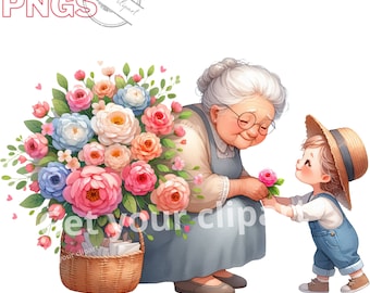 Cute Grandma Clipart Bundle, Grandmother PNG Graphics, Grandmother sublimation, Grandma graphics, Commercial Use