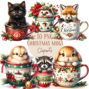 Bilder von Tassen mit niedlichen Tieren, Weihnachts- und Winter-PNG-Bildern, ideal für Ihre persönlichen und beruflichen Projekte