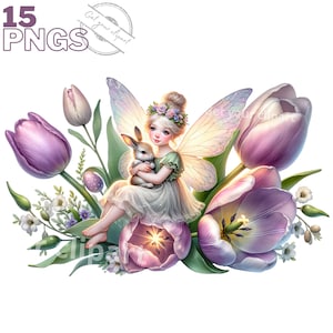 Conjunto de ilustrações de fadas e flores, clipart de fadas para todos os seus projetos criativos e profissionais, uso comercial incluído