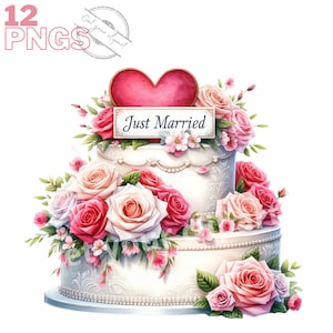 Ensemble d'illustrations de gâteau de mariage, cliparts de mariage pour tous vos projets créatifs et professionnels, usage commercial inclus