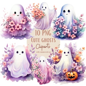 Ensemble d'illustrations de fantômes mignons, cliparts pastel pour tous vos projets créatifs et professionnels, usage commercial inclus