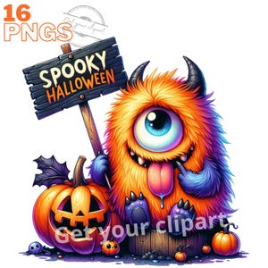 Ensemble d'illustrations de monstres mignons d'Halloween, clipart d'Halloween pour tous vos projets créatifs, usage commercial inclus