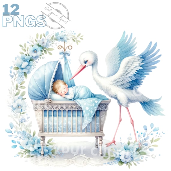 Ensemble d'illustrations de naissance ou babyshower, Cliparts façon aquarelle pour tous vos projets créatifs et professionnels