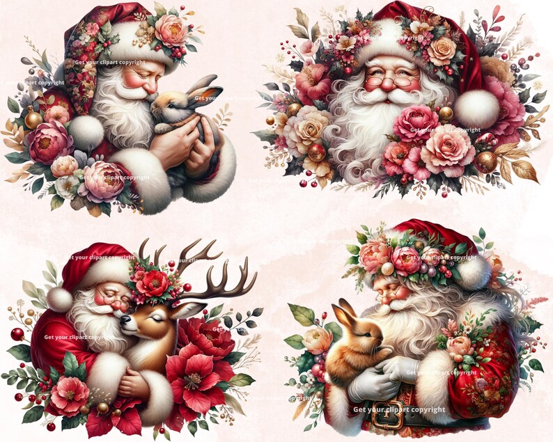 Xmas Santa Claus Clipart Bundle, Santa Claus and Reindeer Png Bundle ...