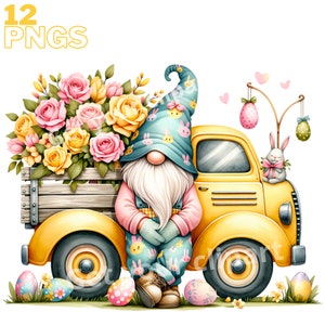 Ensemble d'illustrations de gnomes de Pâques, Cliparts de jardin pour tous vos projets créatifs, usage commercial inclus