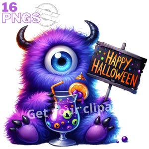 Ensemble d'illustrations de monstres mignons d'Halloween, clipart d'Halloween pour tous vos projets créatifs, usage commercial inclus