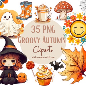 Ensemble d'illustrations groovy d'automne, cliparts d'automne pour tous vos projets créatifs et professionnels, usage commercial inclus