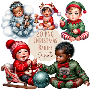 Ensemble d'illustrations de bébés de Noël, Cliparts de noël façon aquarelle pour tous vos projets créatifs et professionnels
