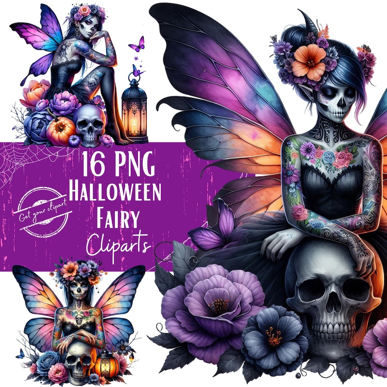 Dark Halloween Fairy Clipart Bundle, Fantasy Graphics, Fairy Graphics ...