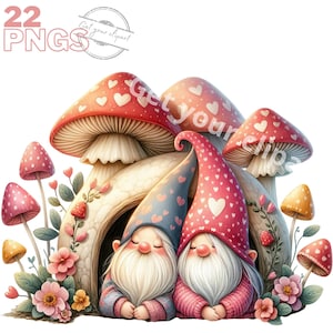 Ensemble d'illustrations de couple de gnomes de Saint-Valentin, cliparts romantiques pour tous vos projets créatifs, usage commercial inclus