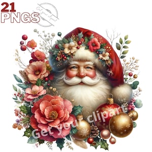 Ensemble d'illustrations de Père Noël, Cliparts de noël façon aquarelle pour tous vos projets créatifs et professionnels