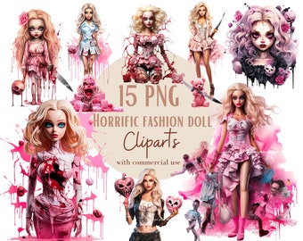 Horrific fashion doll graphics, Halloween png designs, Halloween png bundle, Transparent Background, Commercial Use, Set of 10