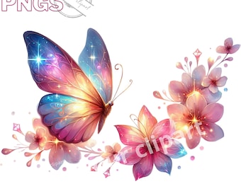 Conjunto de ilustraciones de mariposas, imágenes prediseñadas de mariposas de acuarela mágica para todos sus proyectos creativos y profesionales