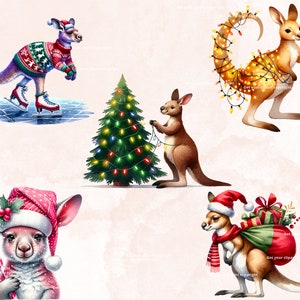 Christmas kangaroo clipart bundle, Australia graphics, Kangaroo clip art designs, Transparent background, Commercial use, Set of 10 image 3