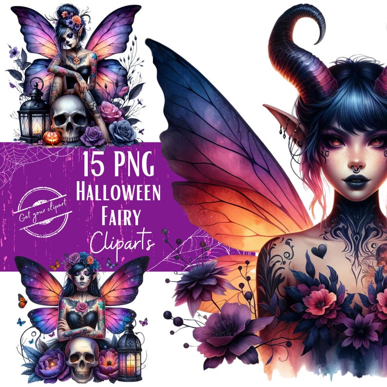 Dark Halloween Fairy Clipart Bundle, Fantasy Graphics, Fairy Graphics ...