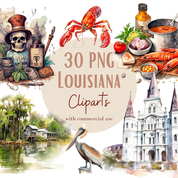 Set aus Louisiana-Illustrationen, Louisiana-Cliparts im Aquarellstil für alle Ihre kreativen und professionellen Projekte