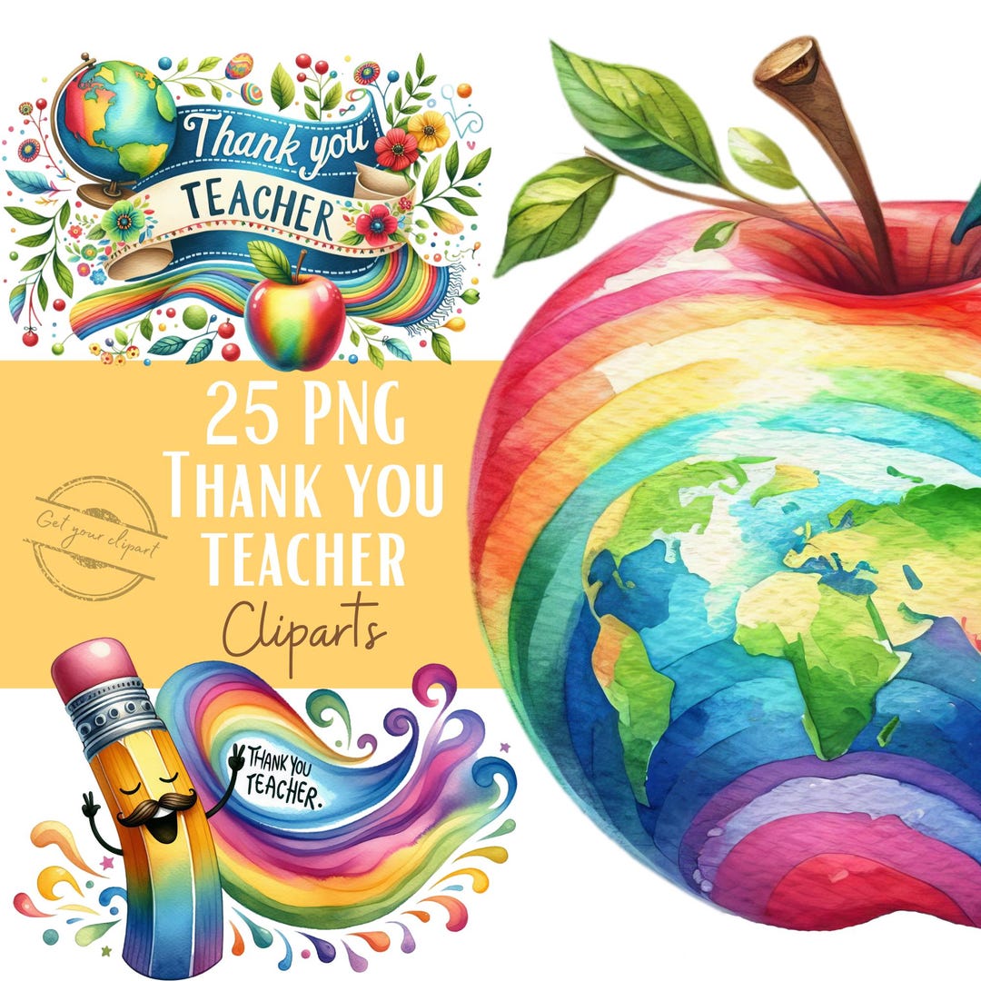Thank You Teacher Clipart Bundle, Teacher Appreciation, Teacher Clipart ...