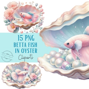 Set mit Illustrationen von Fischen in Austern, Aquarell-Fisch-Cliparts für alle Ihre kreativen und professionellen Projekte