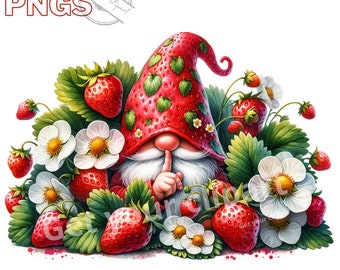 Strawberry Gnome clipart bundle, Gnome clipart, Summer gnome png graphics, Summer sublimation, Transparent background, Commercial Use