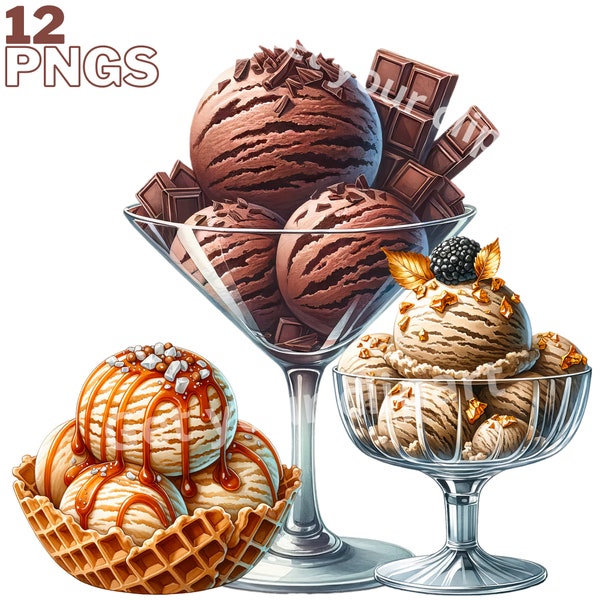 Crème glacée PNG, Set de cliparts crème glacée, Set d'images de crèmes glacées pour vos projets créatifs avec usage commercial