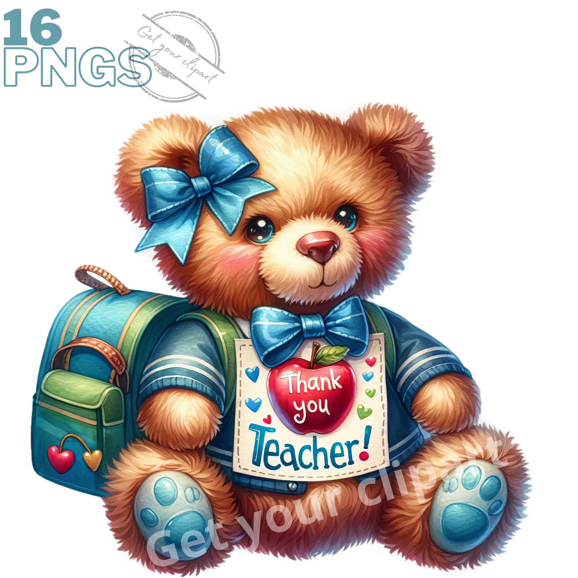 Thank You Teacher Teddy Bear Clipart Bundle, Teacher Appreciation ...