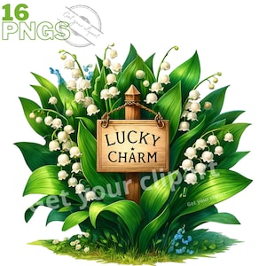 Ensemble d'illustrations de paniers de fleurs, Clipart de Muguet façon aquarelle pour tous vos projets créatifs et professionnels