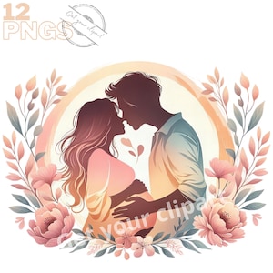 Ensemble d'illustrations de couples, Cliparts de grossesse façon aquarelle pour tous vos projets créatifs et professionnels