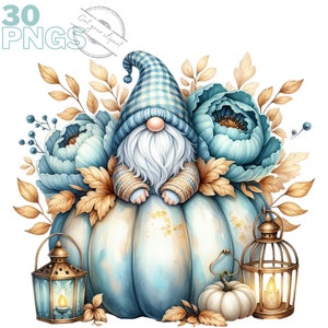 Ensemble d'illustrations de gnomes d'Automne, clipart d'Automne et de citrouilles pour tous vos projets créatifs, usage commercial inclus