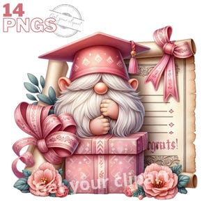 Ensemble d'illustrations de gnomes diplomés, cliparts de fin d'étude pour tous vos projets créatifs et professionnels, avec usage commercial