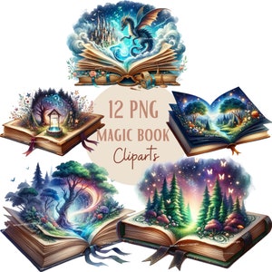 Set di illustrazioni di libri magici, clipart di libri in stile acquerello per tutti i tuoi progetti creativi e professionali