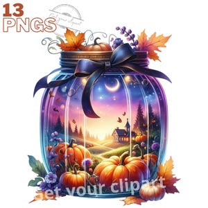 Ensemble d'illustrations de bocaux lumineux d'automne, cliparts d'automne pour tous vos projets créatifs, usage commercial inclus