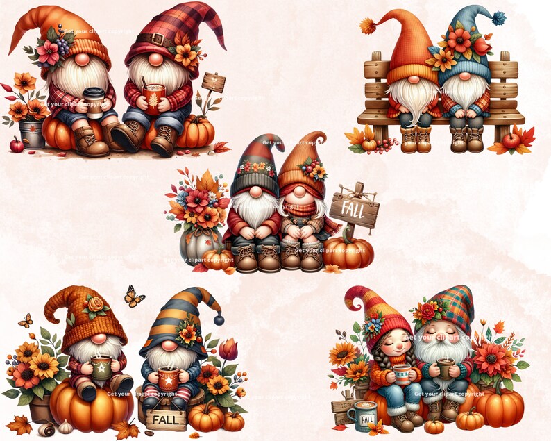 Fall Gnomes Couple Clipart Bundle, Fall Scrapbooking, Fall Sublimation ...