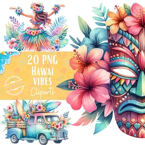 Cliparts Hawaii, illustrations tropicales pour un usage récréatif, artistique, ou professionnel, usage commercial inclus, cliparts