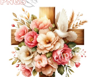 Christian Cross Cliparts bundle, Baptism png, Communion png, Floral cross png, Transparent background, Commercial use