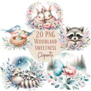 Ensemble d'illustrations d'animaux de la forêt, cliparts de forêt et d'animaux pour tous vos projets créatifs, usage commercial inclus